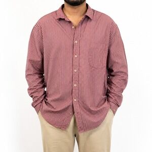 626 Blue Button-Down Shirt Men's Size 2XL Burgundy Striped Pattern Front Pocket